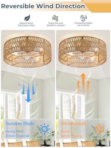Gold Boho Ceiling Fan with Lights & Remote Control - Flush Mount, 7 Blades