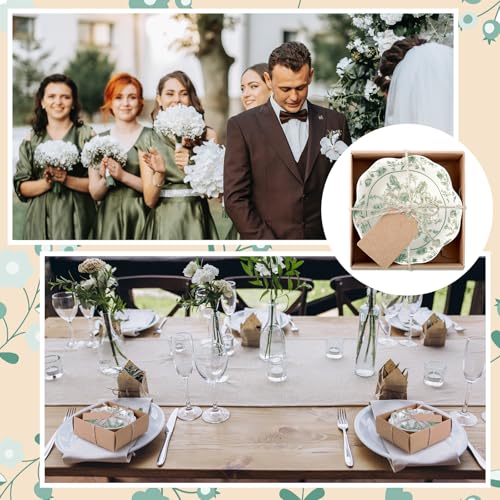Sage Green Ceramic Wedding Favors - 48 Small Bowls with Flower Design