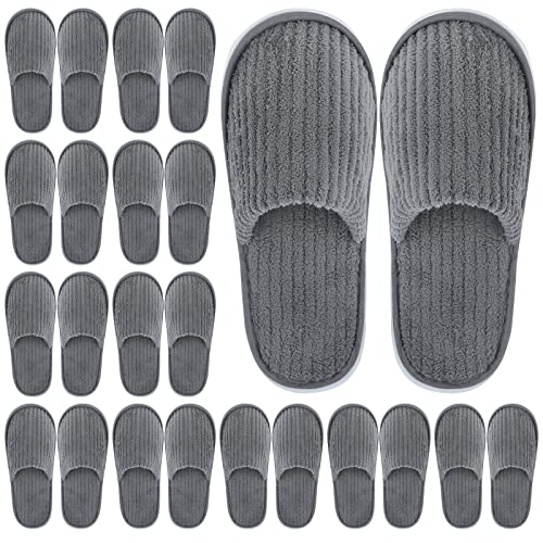 Elcoho Medium Grey Closed Toe Spa Slippers 12 Pairs Coral Fleece Washable Home & Hotel Use