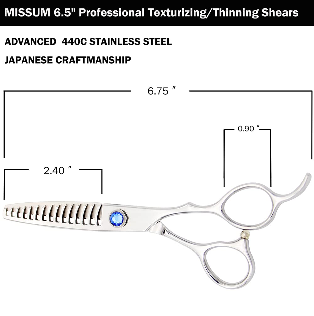 MISSUM 6.5" Professional Texturizing Scissors Hair Thinning Shears Cutting Teeth Shears Japanese Stainless Steel Blue