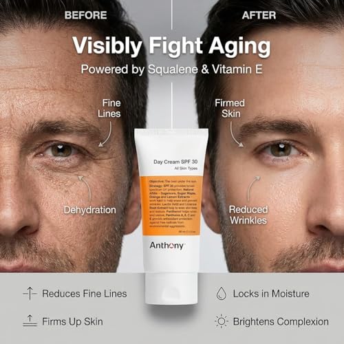 Anthony Day Cream SPF 30 Men¡¯s Face Moisturizer with Sunscreen ? Anti-aging Face Lotion and Broad-Spectrum Sunblock ? Lightweight, Non-Comedogenic Formula for All Skin Types ? 3 Fl Oz