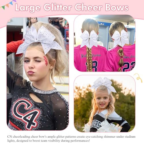 Cheerleader Hair Bows Set - Black Glitter Rhinestone Cheerleading Hair Accessories, 10 Pack, 7-inch