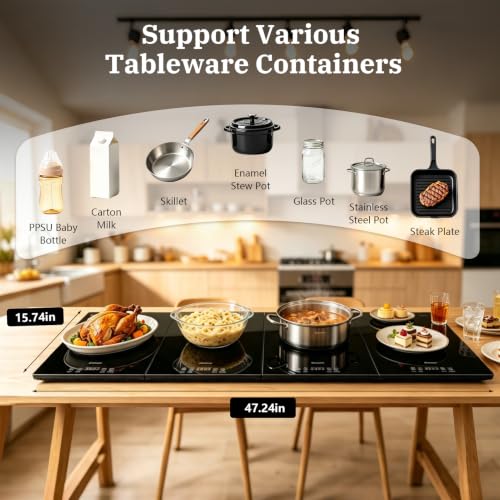 47.2x15.7 Inch Electric Warming Tray with 4 Zones & Tempered Glass - Modular Food Warmer for Buffet & Catering