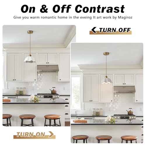 1-Light Modern White Ceramic Pendant Light with Gold Flower Accent - Adjustable Height