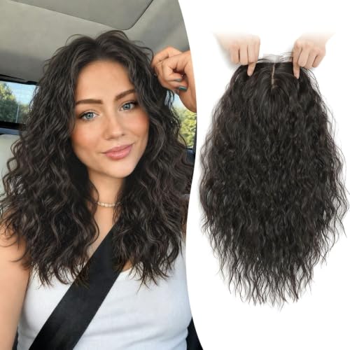 Curly Clip-In Hair Topper for Thinning Hair Women - 16 Inch Dark Espresso Brown - Natural Volume & Coverage
