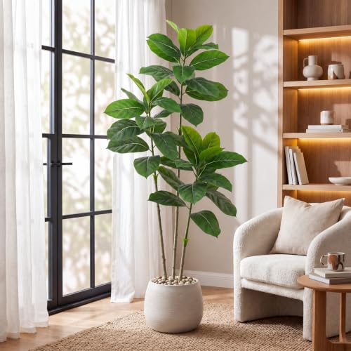5FT Artificial Ficus Tree Indoor with White Pot - Realistic Faux Plant for Home & Office