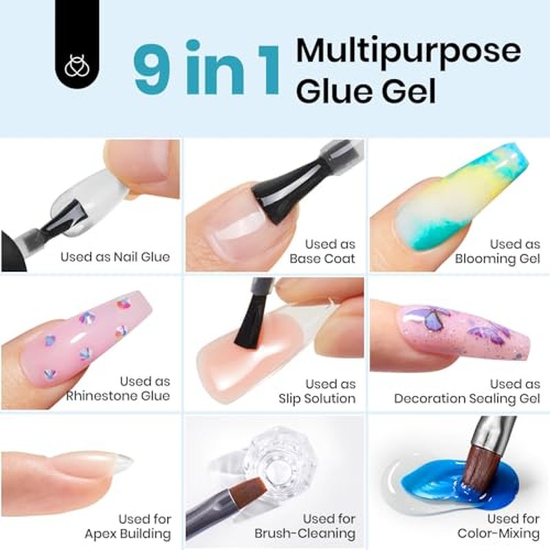 Beetles Gel Nail Kit Easy Nail Extension Set with 500Pcs Nail Tips Coffin Shape 5 In 1 Nail Glue Base Gel and Innovative Led Lamp Easy Diy Nails Art Home Gelly Tips
