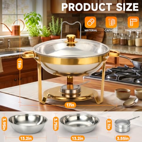 6QT Gold Stainless Steel Chafing Dish Set with Glass Lid for Catering & Parties