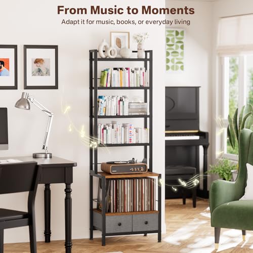 6-Tier Media Storage Rack for Vinyl Records, CDs, DVDs & Books