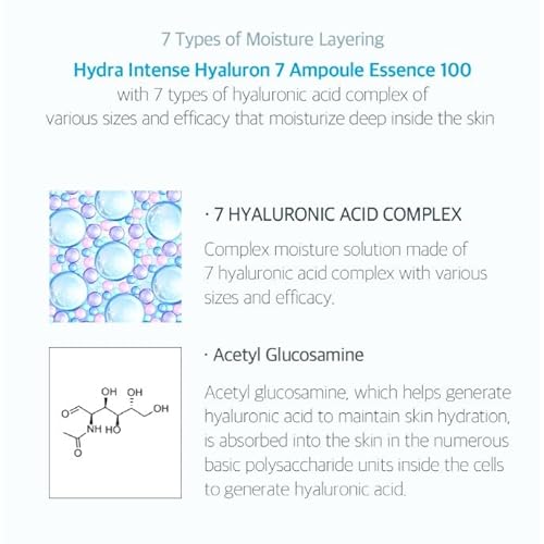 LIZK Hydra Intense Haluron 7 Ampoule Essence 100 50ml/1.16fl.oz, Moistuirzing, Glowy skin, for dry skin type hydrating