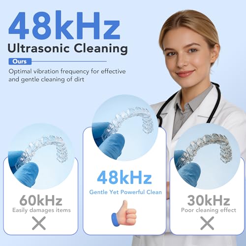200ml Ultrasonic Retainer Cleaner Machine - White, 48kHz, 4 Modes
