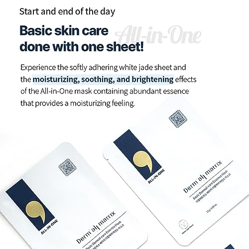 DERM¡¤ALL MATRIX Basic Dermal-Care Essence Mask 25g x 10 sheets. Perfect adherence All-in-One Mask. Moisturizing. Soothing. Full of Moisturizing Essence. Give skin some rest.