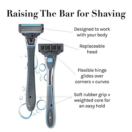 AOA Men's 6 Blade Razor Kit 7pcs in Kit Including 1pc Handle 5pcs Swedish Six-Blade Heads 1pc Stainless Steel Shower Hook Lubricating Aloe Vitamin E Strip for Comfortable Close Shave