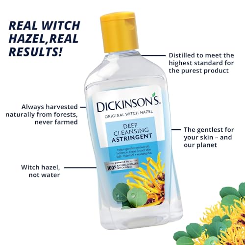 Dickinson's Witch Hazel Deep Cleansing Astringent 16 Fl Oz Pack of 3 - Natural Toner & Cleanser