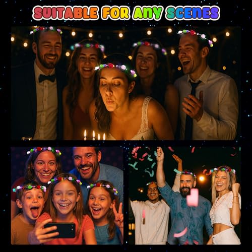 60PCS Light Up Flower Crown Headbands LED Flower Crowns for Parties & Weddings - Bright & Adjustable
