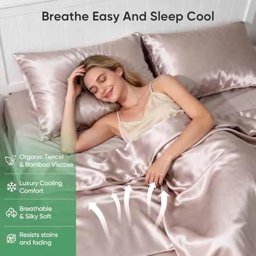Luxury Organic Tencel & Bamboo Cooling Sheet Set King in Sand with Deep Pockets