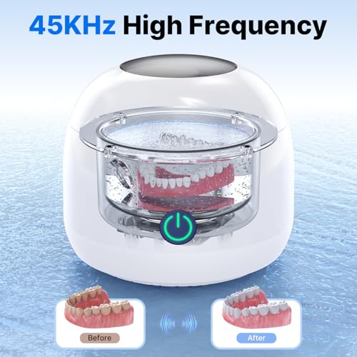 Ultrasonic Retainer Cleaner UV Dental Cleaning Pod for Night Guard, Dentures, Jewelry - White