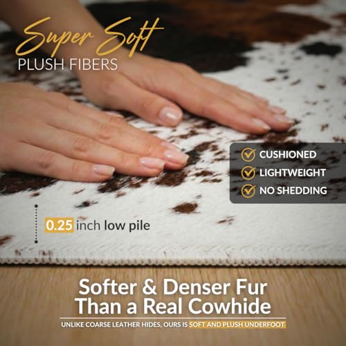 Brown Faux Cowhide Rug 4'7"x6'7" Semicircular Washable Non-Shedding