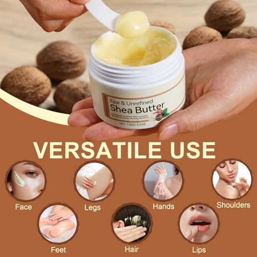 2Pack Raw & Unrefined Shea Butter for Body, Face & Hair, Pure Shea Butter with vitamins A, E & F, Long-Lasting Hydration for Dry Skin, Hair Care, DIY Lip Balm, Natural Moisturizer