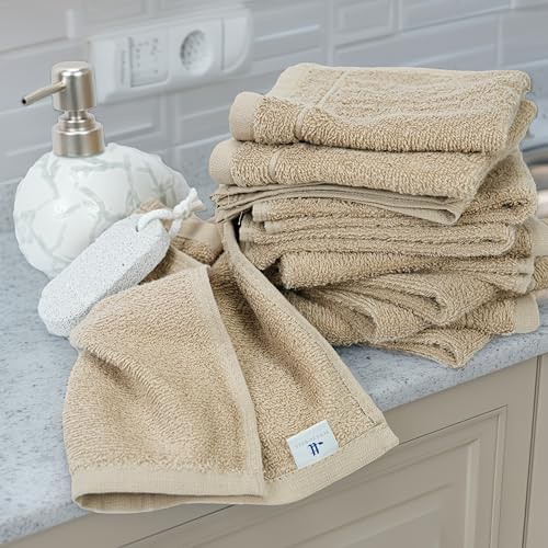 Beige 60 Pack Washcloths Set 12x12 Inches - Tens Towels, Soft Cotton, Eco-Friendly