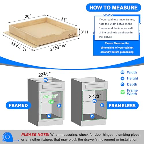 20 Inch Solid Wood Pull Out Cabinet Drawer with Heavy Duty Soft Close Slides - Natural Birch