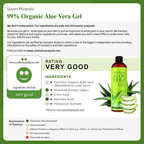 Aloe Vera Gel 12 Fl Oz Pack of 2 - 99% Organic, Rapid Absorption, No Sticky Residue