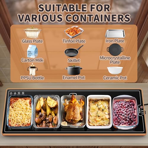 Hudetex Extra Long 40x12 Inch Food Warming Mat with Tempered Glass - Black