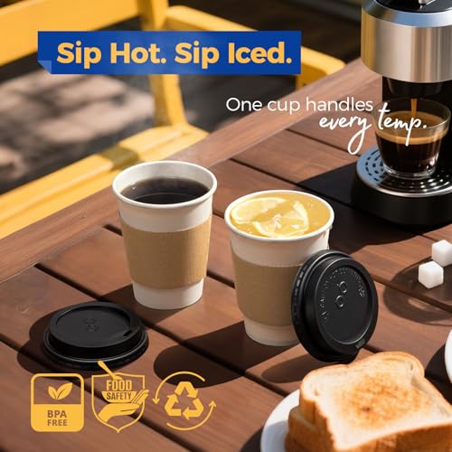500 Pack 12 oz Disposable Coffee Cups with Lids, Sleeves & Leak-Proof Design