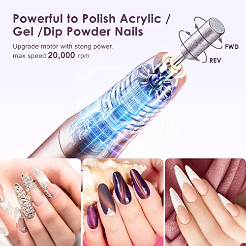 COSLUS C20 Cordless Nail Drill Electric File: Professional for Acrylic Gel Dip Powder Nails Portable Nail Drill Machine Kit for Manicure Pedicure Nail Set with Everything Rechargeable Lightweight