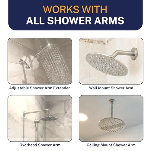 8 Inch Solid Metal Rainfall Shower Head - Brushed Nickel, 2.5 GPM High Flow, Easy Install