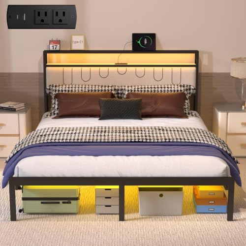 Full Size Bed Frame with Charging Station & LED Lights - Fashion Variation