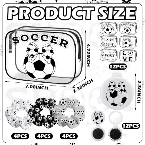Black White Soccer Bow Makeup Bag & Party Favors Set - 36 Pcs