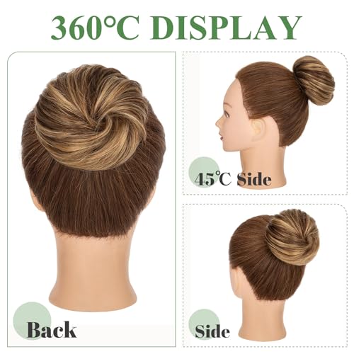 Human Hair Messy Bun Hairpiece with Highlighted Dark Brown and Honey Blonde Variation 4RP27 / L