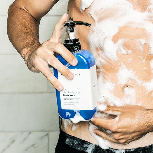HOMMEFACE Men¡¯s Triple Action Shower Kit - 2 Piece Set with 2-in-1 Hair Strengthening Shampoo + Conditioner & Body Wash with Pump - Korean Skincare Technology for Body Acne and Scalp Health