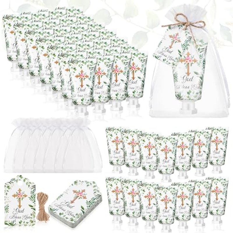 24 Set Baptism Favors Hand Cream First Communion Favors for Guest Hand Lotion with Cross Cards Organza Bags Baby Baptism Favor Baby Shower Favors Christening Favors for Guests Wedding Birthday
