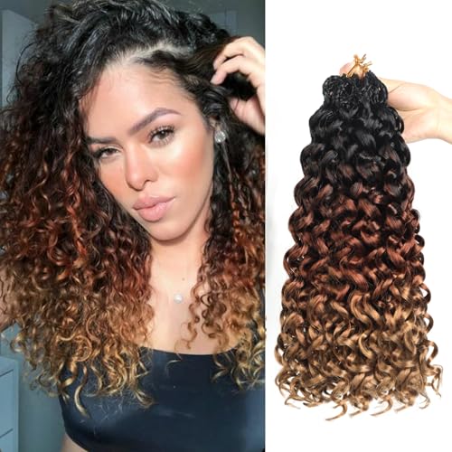 Datanala GoGo Curl Crochet Hair 14 Inch Water Wave 8 Packs Long Beach Curl Synthetic Extensions T1B/30/27