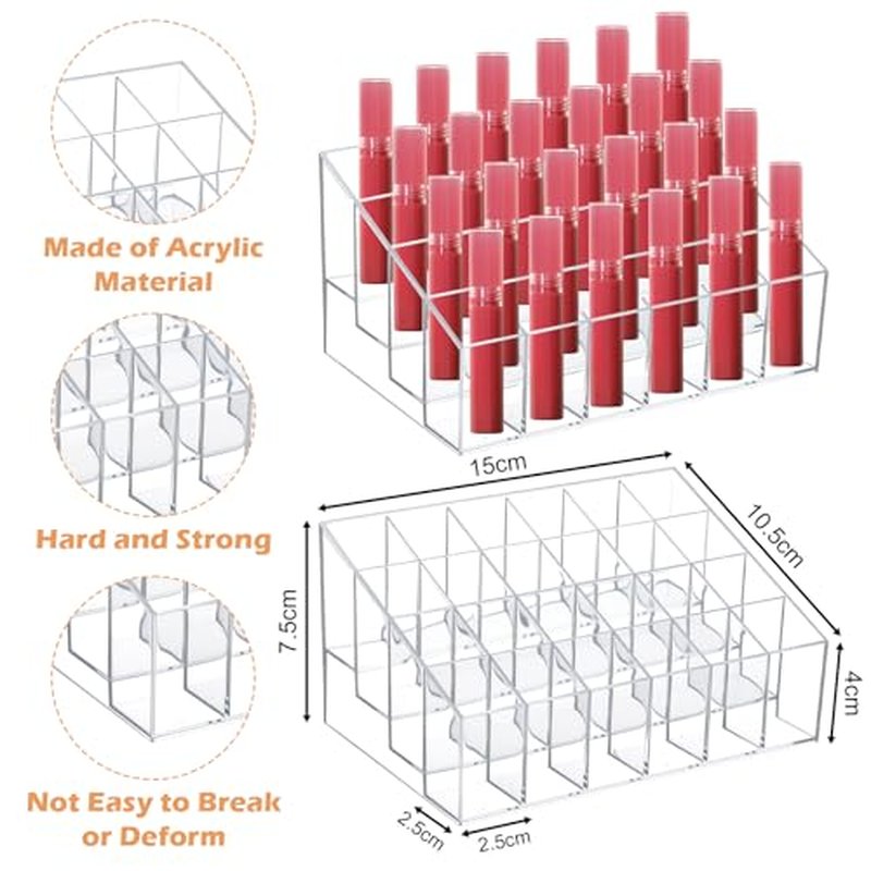 4 Pack Acrylic Lipstick Holder Organizer, 24 Slot Clear Lip Gloss Holder, Lipstick Display Stand for Lipsticks, Lip Balms, Makeup Brushes & Nail