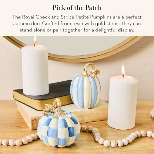 Petite Resin Pumpkin Set with Royal Check and Stripe - Autumn Home Decor - Variation: Royal Check