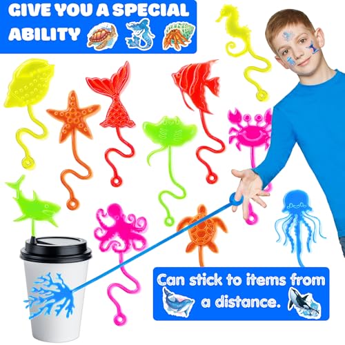 48PCS Ocean Party Favors - 24PCS Temporary Tattoos & 24PCS Stick Hands Party - Perfect Birthday Party Supplies, Goodie Bag Stuffers, Treasure Box Toys, Classroom Prizes, and Student Gifts