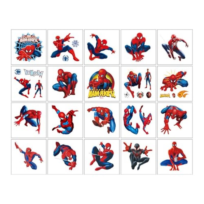 20 Sheets Spiderman Temporary Tattoos for Teen, Cool Birthday Party Favors, Cute Cartoon Decoration Sticker Gifts for Adult Home Activity Class Prizes Carnival Christmas Rewards