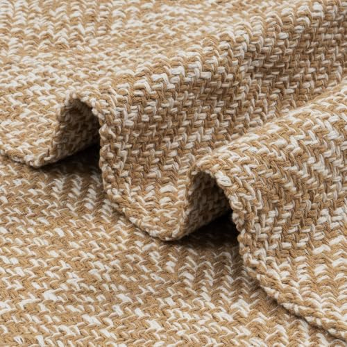 Lightweight Washable Cotton-Blend Flatweave Rug 6x9 in Tan/Cream - Living Room Decor