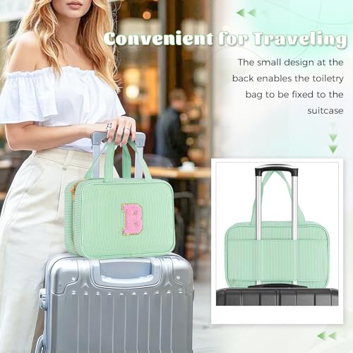 Personalized Toiletry Bag Set for Teen Girls - Green Initial Makeup & Travel Cosmetic Bag B
