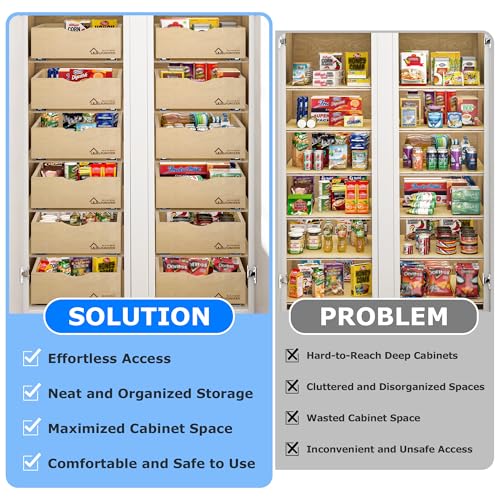 Natural Birch Wood Pull Out Drawer for Kitchen Cabinets 20''W x 21''D - Heavy-Duty Space-Saving Organizer