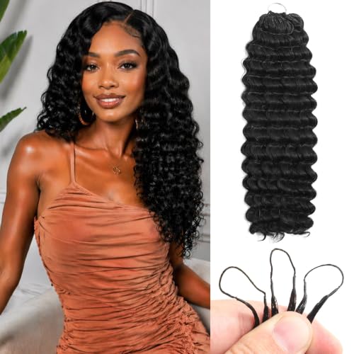 Nescorner Feather Crochet Hair 14 Inch Deep Wave 100 Strands for Black Women - 1B