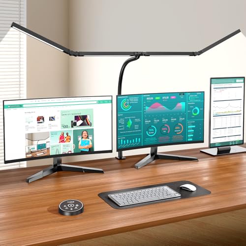 Pzloz Dark Black LED Desk Lamp with Clamp, 4 Adjustable Heads, Dimmable & Remote Control