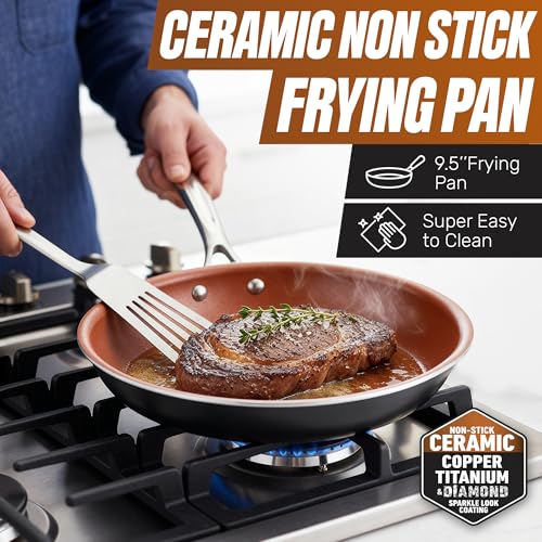 12 Piece Nonstick Titanium Ceramic Cookware Set with Steamer - Gotham Steel