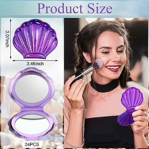 Set of 24 Seashell Compact Mirrors with Magnification for Party Favors