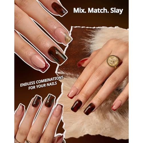 BTArtboxnails SOFTCOATTIPS Press On Nails - Tortoiseshell Short Square Press On Nails, 96Pcs Salon Quality Soak Off Soft Gel Nail Tips in 16 Sizes
