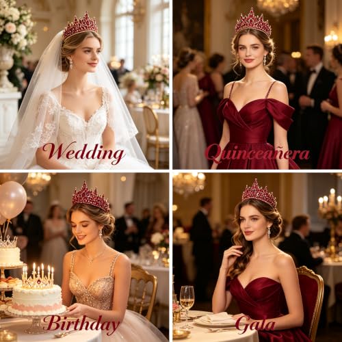 Burgundy 4-Inch Pageant Tiara with Rhinestones - Elegant Alloy Crown for Women