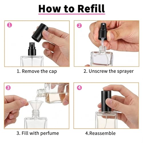 Premium 30 Pcs 15 ml Clear Glass Perfume Spray Bottle Mini Empty Perfume Bottles, Refillable Perfume Bottle With Pump Tool, Droppers And Funnels for DIY Fragrances, Cologne, and Travel (Black)
